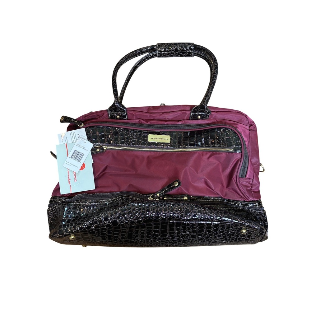 Samantha Brown Burgundy Nylon Croc Embossed Trim Weekender Travel Bag New